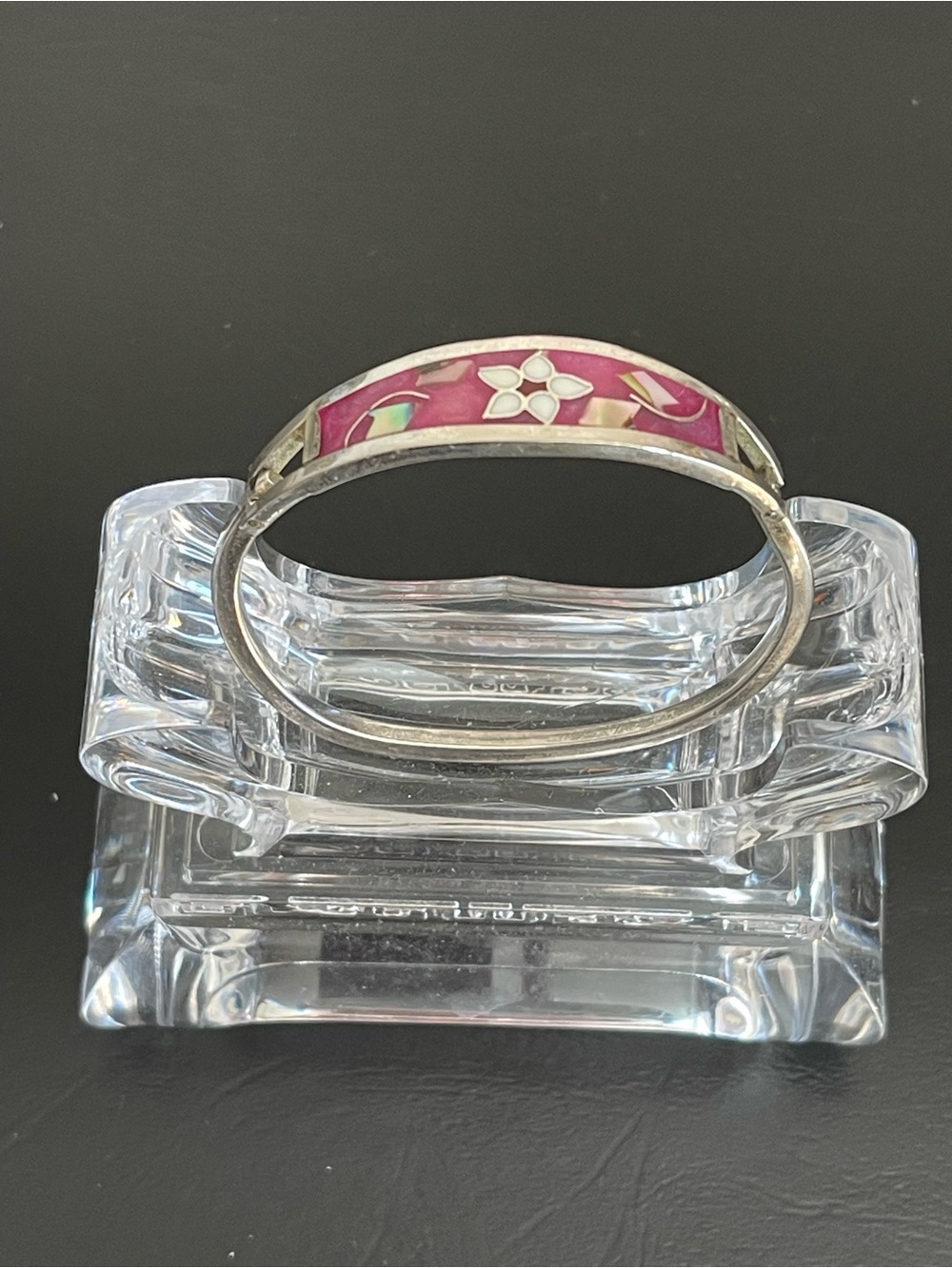 Mexico Alpaca Silver mother of pearl inlay Bangle Bracelet.